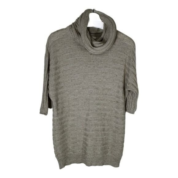 BB Dakota Ribbed Knit Cowl Neck Sweater Tan Beige Short Sleeve Size Small - Picture 1 of 9